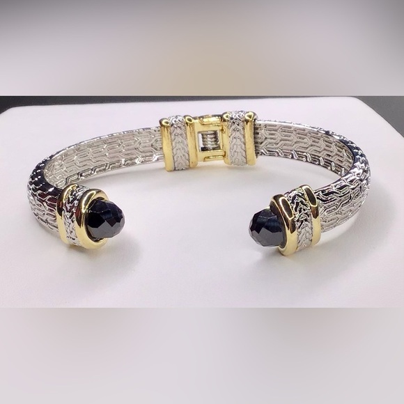 TWO TONE CUFF BRACELET WITH BLACK CRYSTALS - Picture 5 of 7